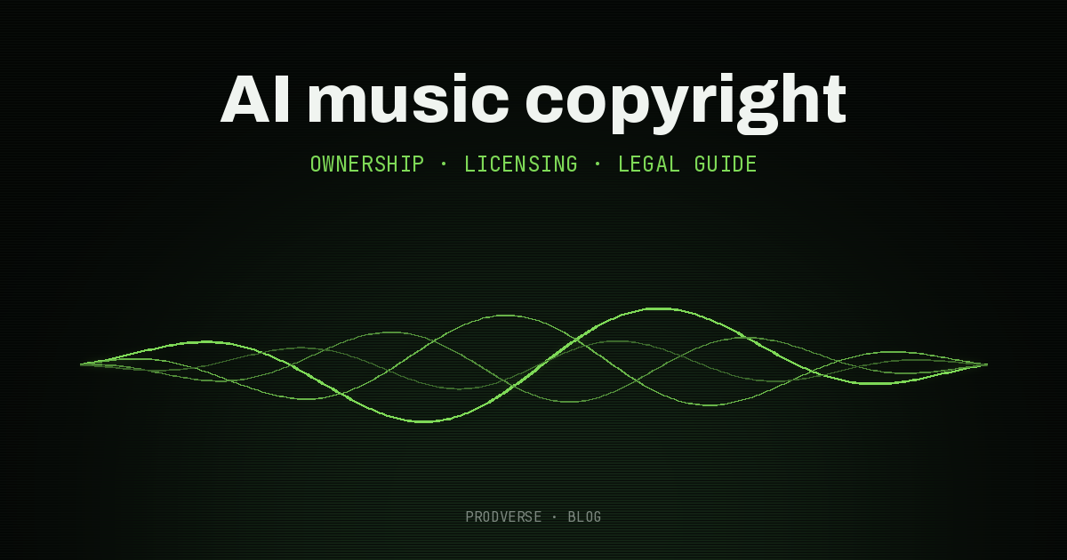 Cover reading "AI music copyright" over a green waveform