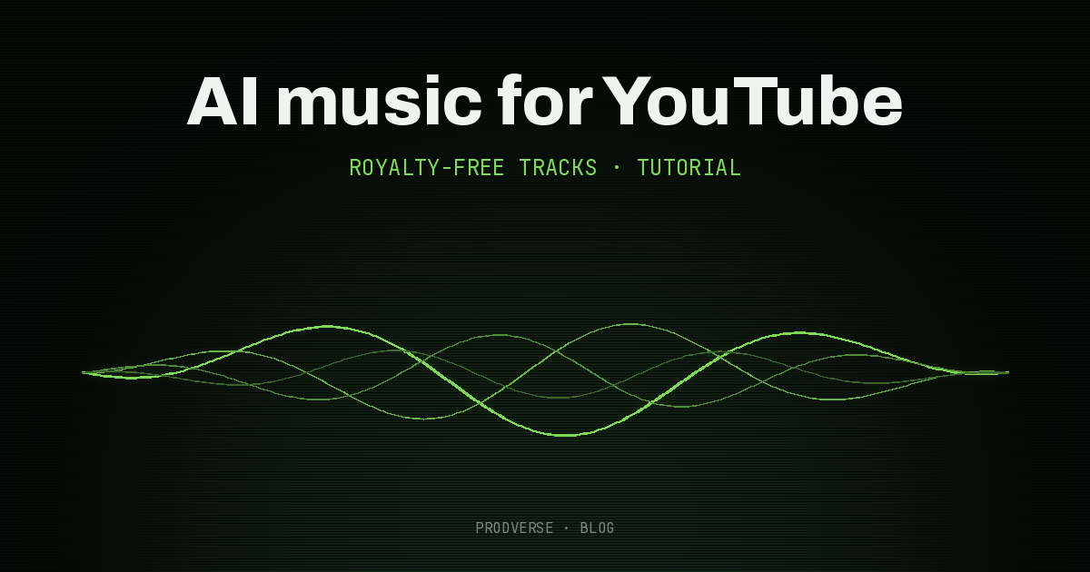 Cover reading "AI music for YouTube" over a green waveform