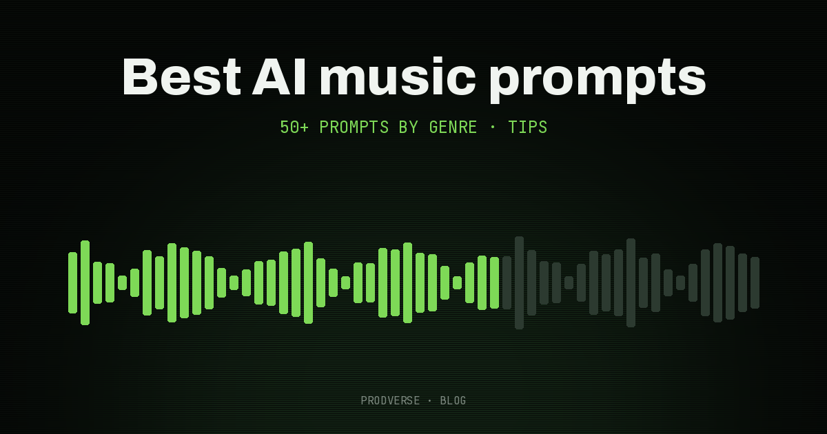Cover reading "Best AI music prompts" over green level bars